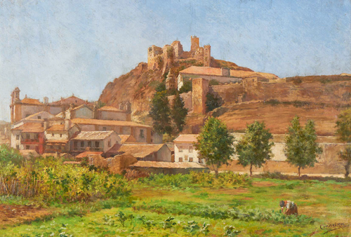 Vista de cidade com castelo, 1900, Ernesto Ferreira Condeixa