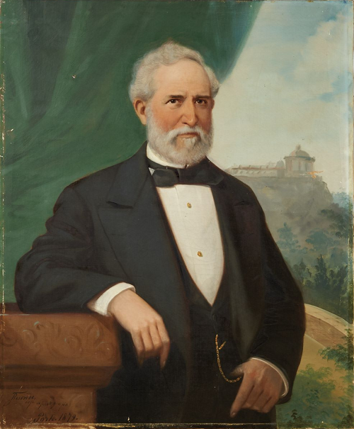 Retrato masculino com o Convento da Serra do Pilar em fundo, 1879, Francisco José Resende