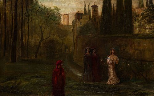 Dante's Meeting with Beatrice, 1906, Lajos Gulácsy