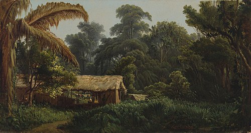 Cases d'indiens dans la forete de Matá-Matá sur le Monjú Pará-Brésil, 1867, Giuseppe Leone Righini