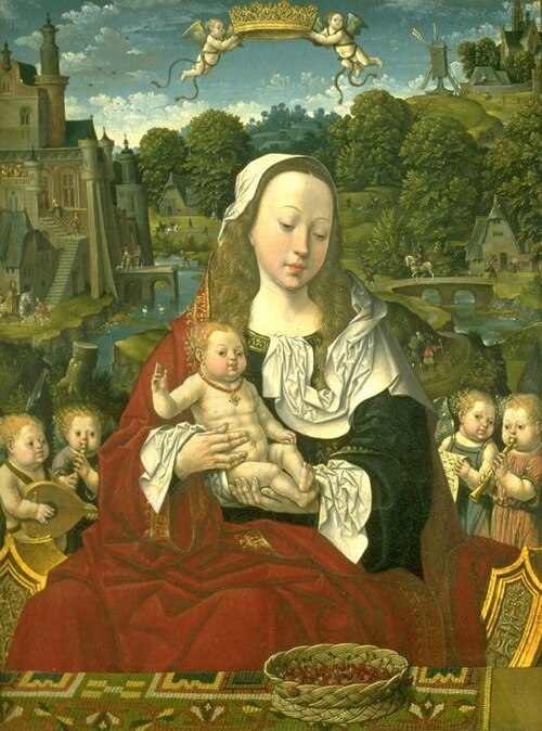 Triptych of Madonna and Child, with donor portraits of  Augustijn van Teylingen (1475-1533)  and Jos, 1518, Jacob Cornelisz van Oostsanen