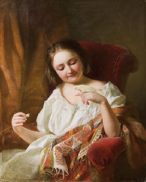 Little Girl with Canary, 1853, Alajos Györgyi Giergl