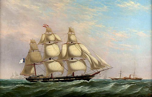 Marinha com veleiro ostentando a bandeira Real Portuguesa, 1900, João Pedroso
