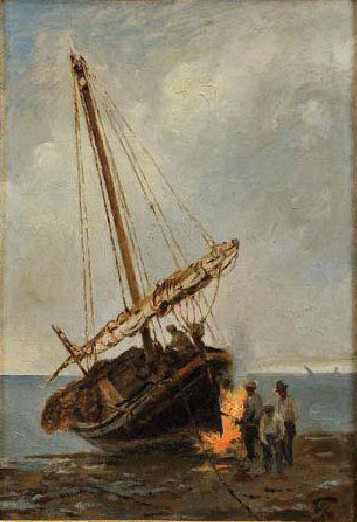 Calafates a trabalharem na praia, 1920, João Vaz