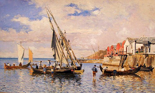 Figuras e barcos na praia, 1920, João Vaz