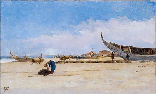Figuras e barcos na praia, 1920, João Vaz