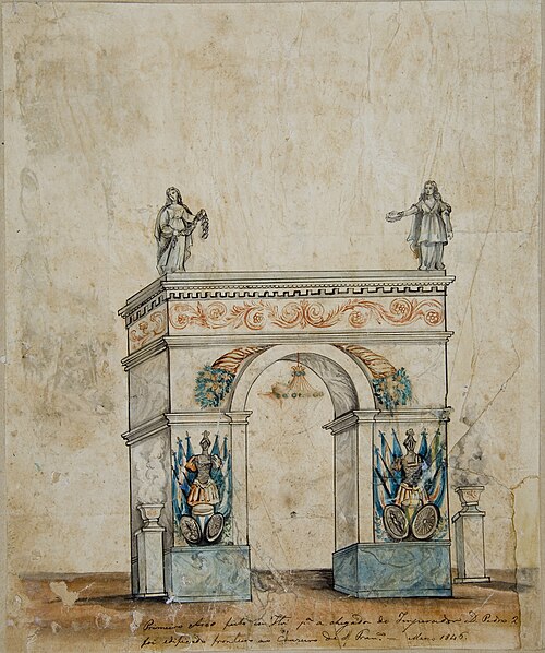 Primeiro arco feito em Itu para a chegada do Imperador D. Pedro II, edificado fronteiro ao Cruzeiro , 1846, Miguelzinho Dutra