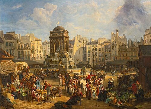 View of the Market and Fontaine des Innocents, Paris, 1826, John James Chalon