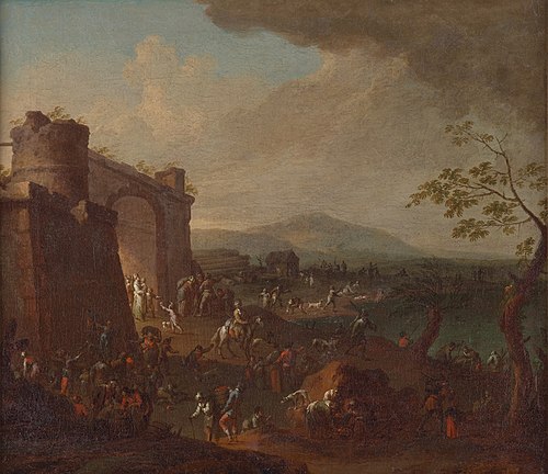 Jahrmarkt vor einem Stadttor, , Karl Aigen