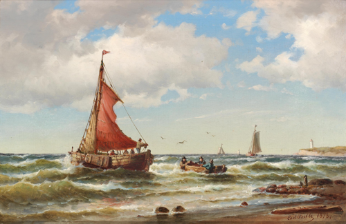 Fishing boats in the surf., 1878, Carl Ludvig Bille