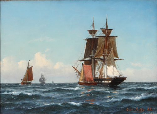 Seascape with ships on the sea., 1882, Carl Ludvig Bille