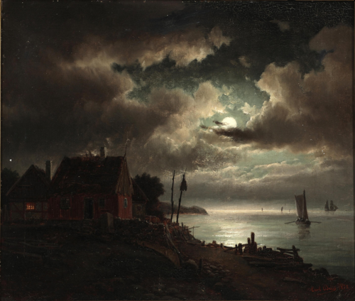 Coastal view in moonlight., 1878, Carl Ludvig Bille