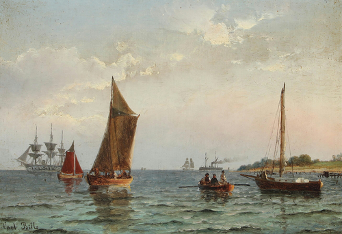 Coastal scenery with ships., 1850, Carl Ludvig Bille