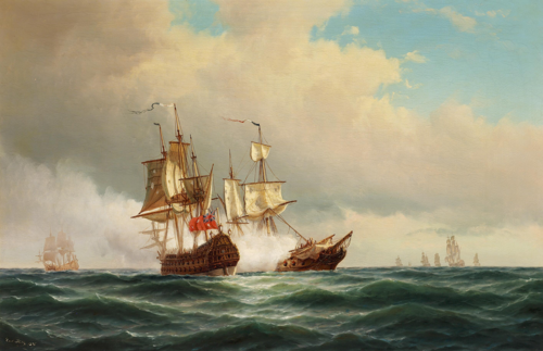 A naval battle., 1876, Carl Ludvig Bille