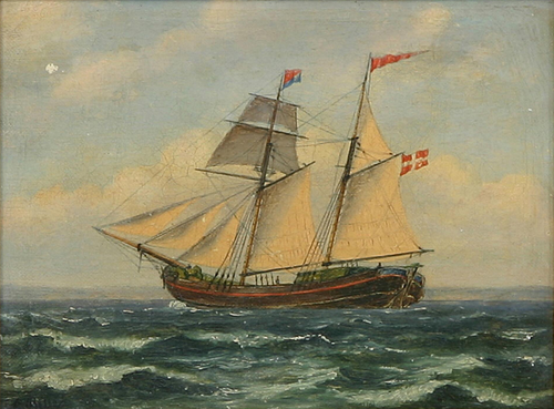 Seascape with Danish topsail schooner., 1850, Carl Ludvig Bille