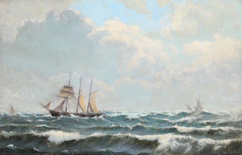 Seascape with a schooner and other ships., 1850, Carl Ludvig Bille