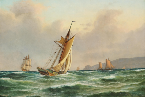 Ship off a rocky coast., 1850, Carl Ludvig Bille