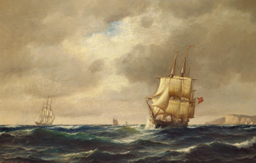 Sailing ships at sea., 1865, Carl Ludvig Bille
