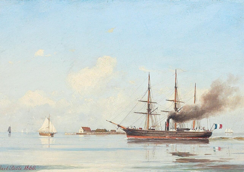 Ships off Lynetten., 1860, Carl Ludvig Bille