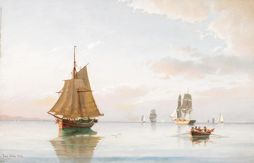 Several ships at a calm sea., 1872, Carl Ludvig Bille