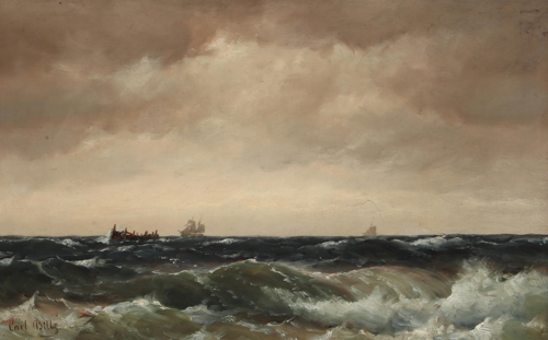 Seascape with ships on the horizon., 1850, Carl Ludvig Bille