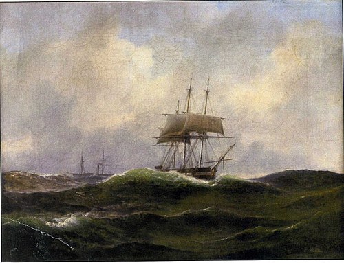 Cruisers and steamers in severe weather, 1875, Carl Ludvig Bille