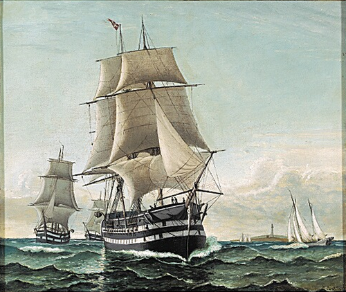 A squadron of sailing ships., 1833, Carl Ludvig Bille