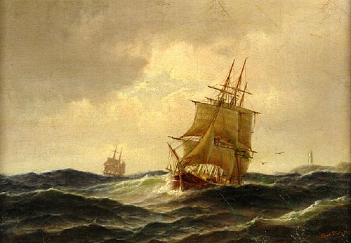Cargo Sailing Ship off the Coast, 1875, Carl Ludvig Bille