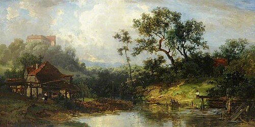 Landscape with Peasants by a Pond, 1875, Carl Ernst Morgenstern