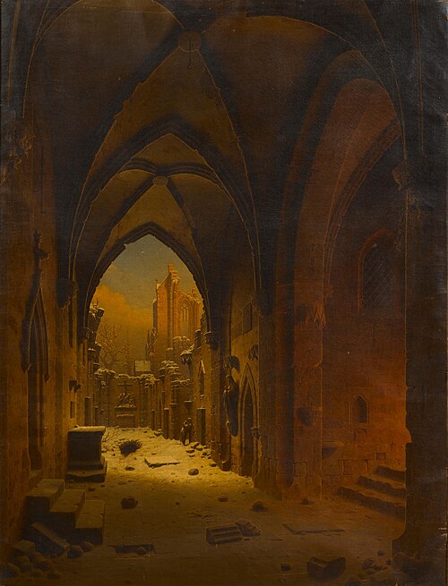 Cloister ruin in winter, 1855, Carl Hasenpflug