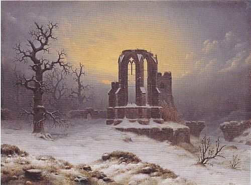 Église en ruine dans la neige, 1853, Carl Hasenpflug