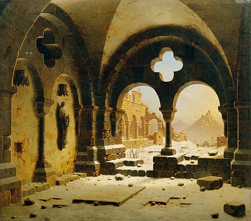 Klosterruine im Winter, 1851, Carl Hasenpflug