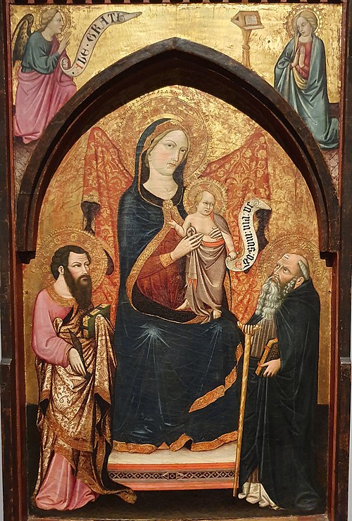 A Virgem e o Menino entre São Bartolomeu e Santo Antão, sob a Anunciação, 1410, Alvaro Pirez