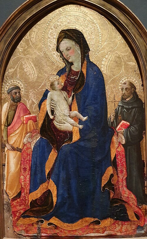 La Vierge allaitant l'enfant entre saint Pierre et saint François, 1420, Alvaro Pirez