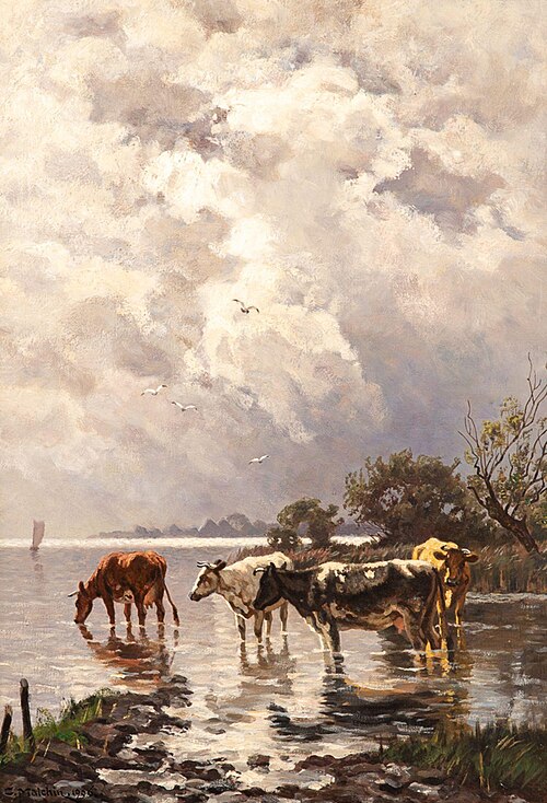 Cows at the watering trough, 1906, Carl Malchin