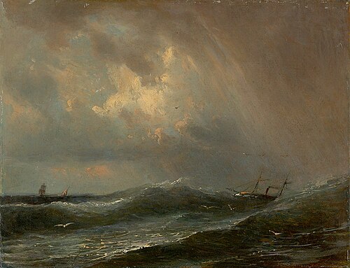 Stormy sea with capsizing ship, 1865, Robert Kummer