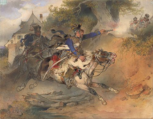 Foraging Hussars, 1840, Carl Schindler