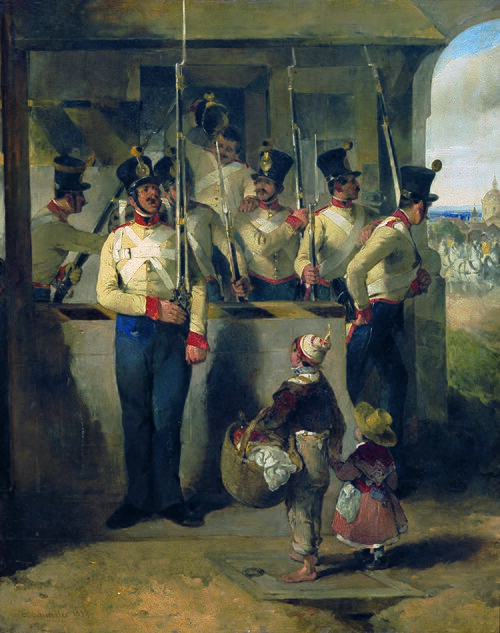Die Schildwache, in das Gewehr rufend ("Gewehr heraus!"), 1839, Carl Schindler