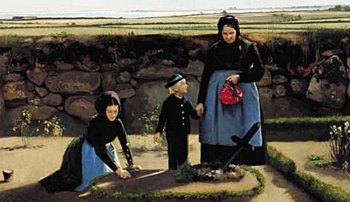 Visit to the churchyard., 1885, Hans Christian Hansen