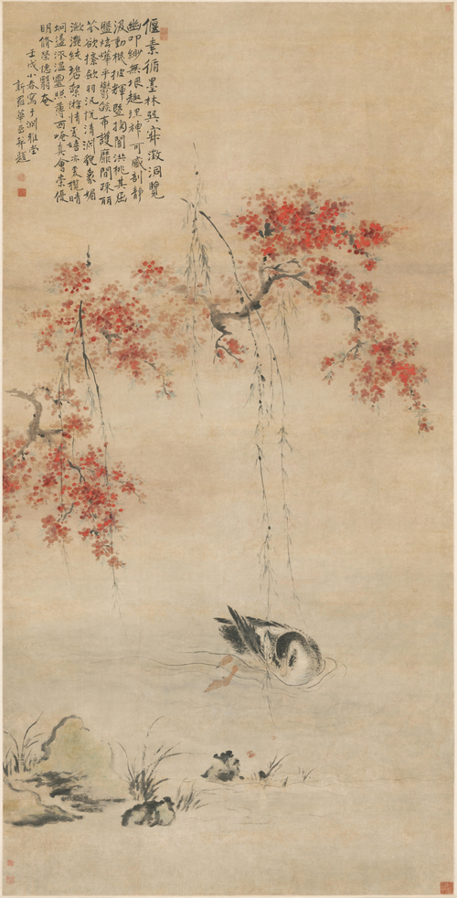 华嵒桃潭浴鸭图轴, , Hua Yan