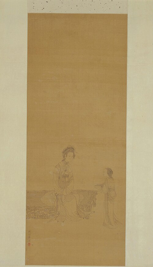 华喦白描仕女画轴, , Hua Yan