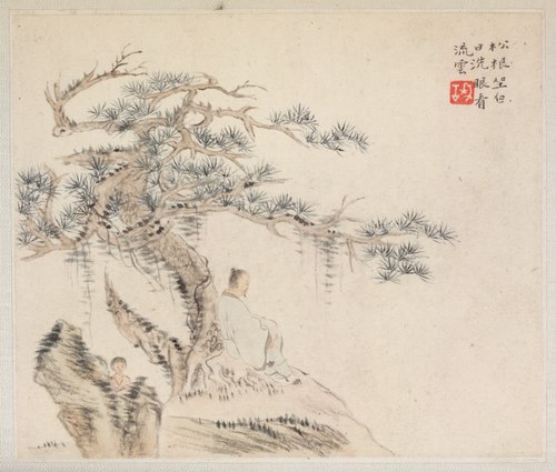 Album of Landscape Paintings Illustrating Old Poems: Scholar under a Pine Tree, 1745, Hua Yan