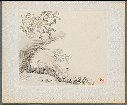Album of Landscape Paintings Illustrating Old Poems: Scholar watching Fish, 1745, Hua Yan