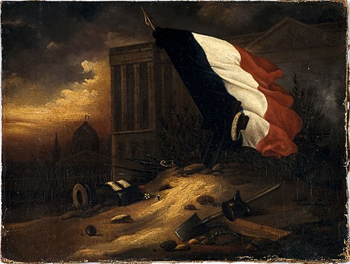 Tombe provisoire des victimes des journées de juillet 1830, devant la colonnade du Louvre, 1830, Alexandre Barouillet