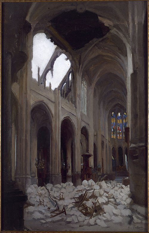 Intérieur de l'église Saint-Gervais, après le bombardement du Vendredi saint, 29 mars 1918, 1918, Alice Mallaivre