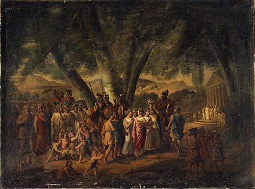 Sujet antique : procession se dirigeant vers un temple, 1866, Claude Joseph Curty