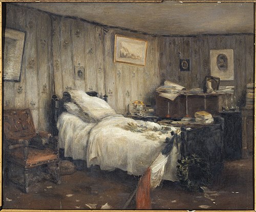 La chambre mortuaire de Gambetta, dans sa villa des Jardies, à Ville-d'Avray, janvier 1883, 1900, Denizard