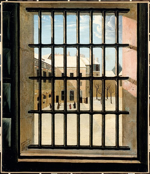La Cour de la prison de la Grande-Force vue d'une cellule, 1821, Dumoulin