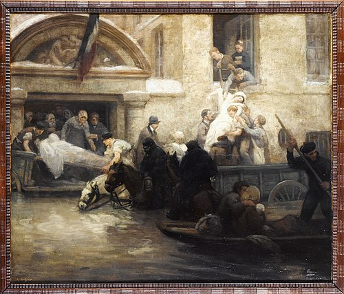 Sauvetage des malades de l'hôpital de la charité, durant l'inondation de 1910, 1910, A. Boulanger