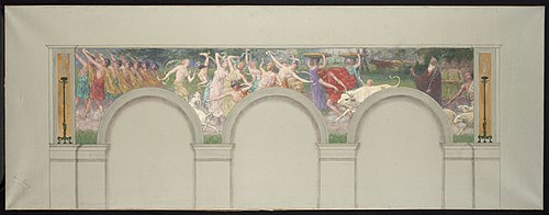 Esquisse pour les salons d'entrée de l'Hôtel de Ville de Paris : Scène antique : taureau mené au sac, 1892, Jules-Jean Ferry